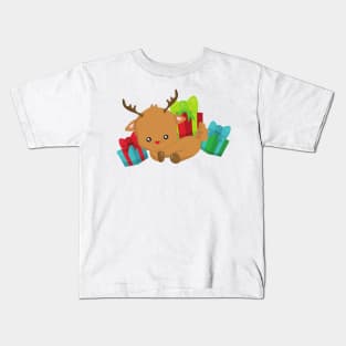 Christmas Reindeer, Red Nose, Gifts, Presents Kids T-Shirt